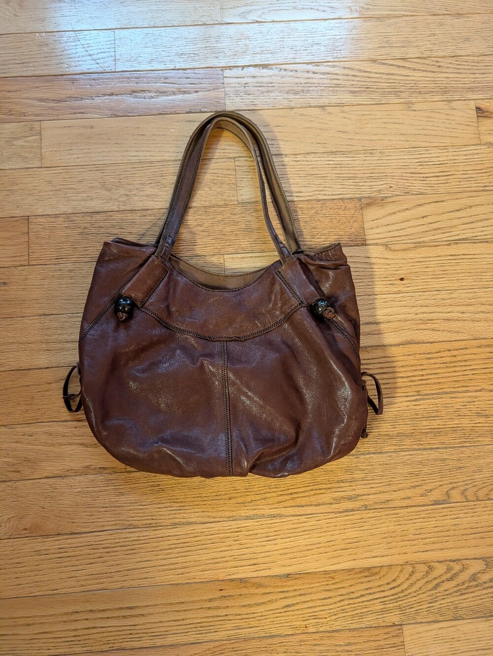 Vintage Y2K 2000s Lucky Brand Chestnut Brown Leather Hobo Bag Slouchy Boho Vtg